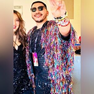 Tinsel Fringe Rainbow Festival Swing Jacket